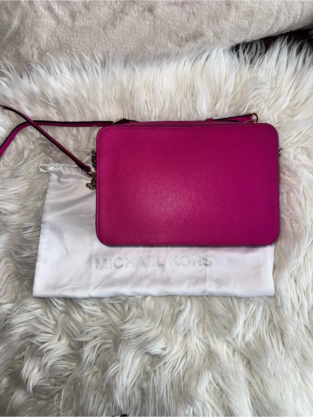 Michael Kors Hot Pink Saffiano Crossbody with Gold Chain